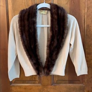 Vintage Neiman Marcus Cashmere Fur Trim Cardigan